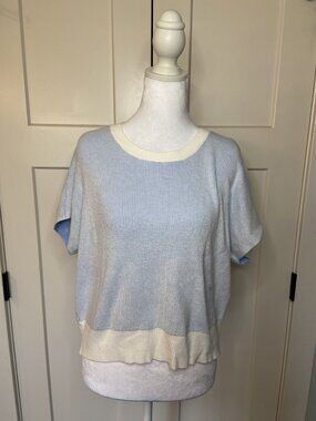 Dreamers by Debut Blue & Cream Rib Knit Sweater Top Size Medium
